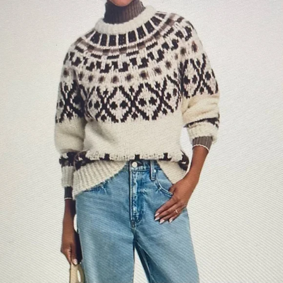 FRAME NWT WHITE ALPACA FAIR ISLE SWEATER SIZE L - Picture 11 of 14